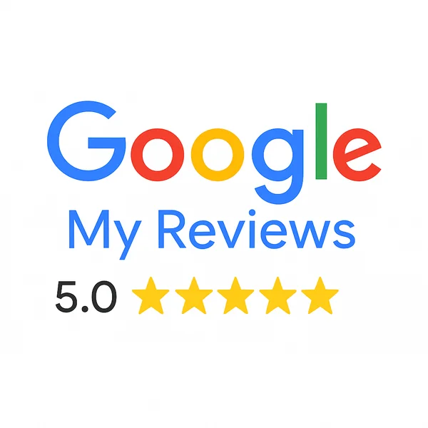 Google My Reviews logo with a 5.0-star rating represented by five yellow stars.