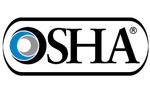The OSHA logo, featuring bold black letters inside an oval, with a blue and grey circular icon replacing the letter O.