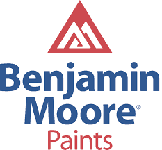 The Benjamin Moore Paints logo: a red triangle icon above the brand name in blue and red text.