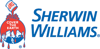 Sherwin-Williams logo: a paint can pouring red paint over a globe, with the text 